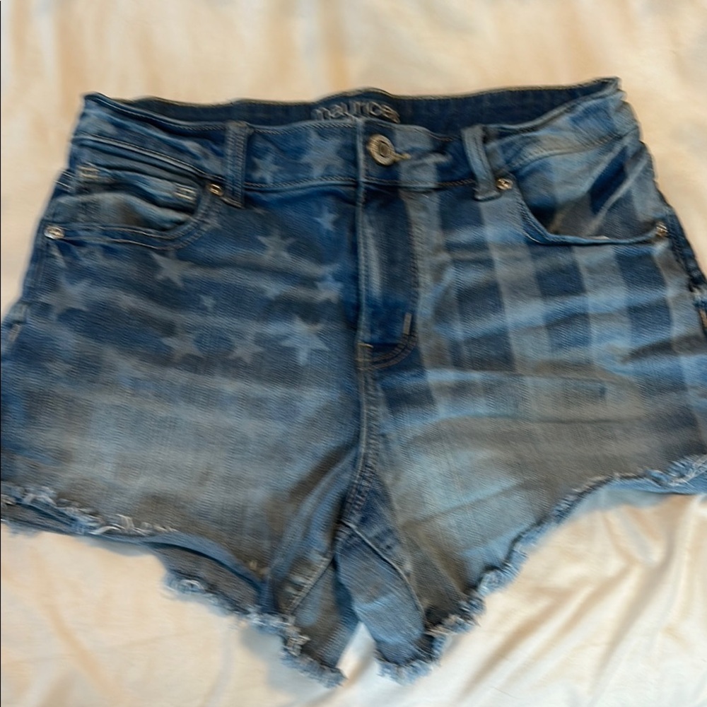 Maurices High Rise Blue Star-Patterned Jean Shorts Size 8
